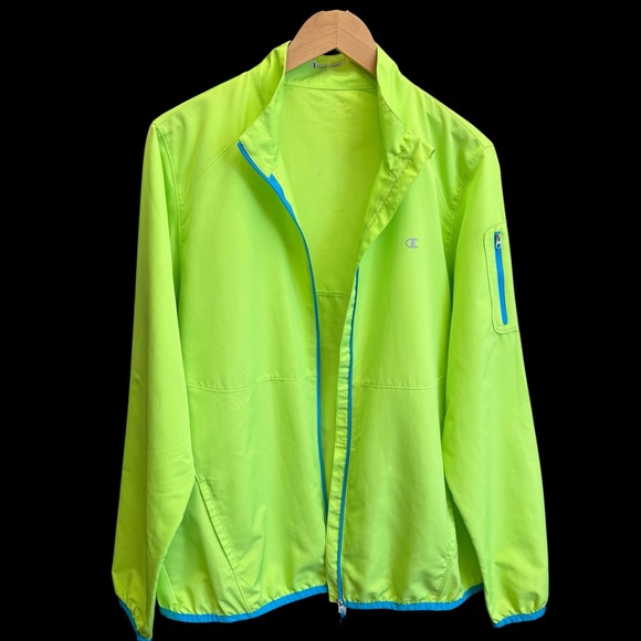 Champion Women Neon Lime Green Full Zip Windbreaker Jacket XL 791591 #424 - Picture 3 of 7